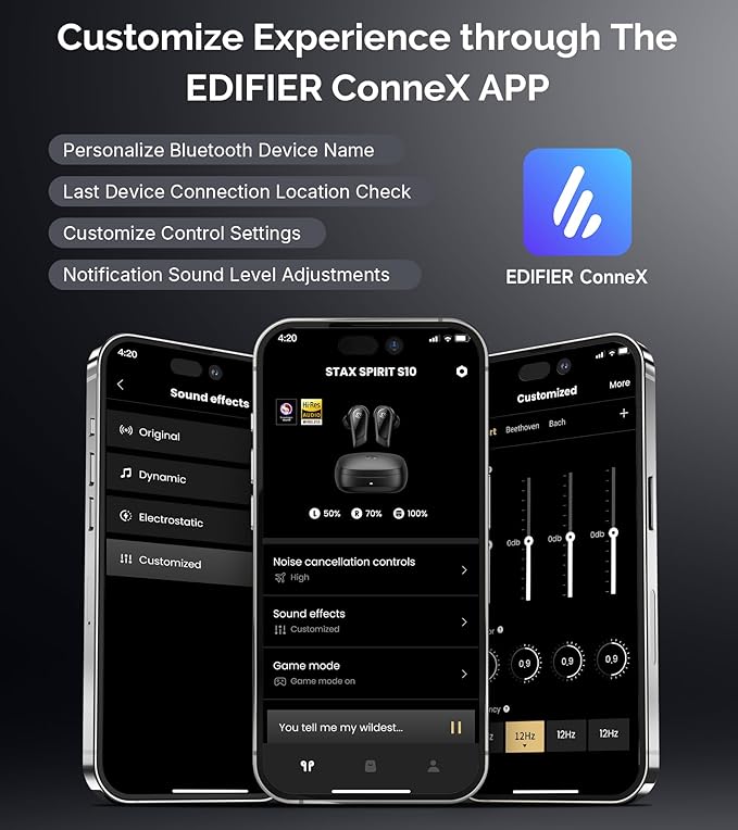Edifier STAX Spirit S10 True Wireless Planar Magnetic Earbuds with Active Noise Cancellation, Snapdragon Sound, Hi-Res Audio (LDAC LHDC), Bluetooth 5.4, 6 Mics Hi-Fi Calling, Wearing Detection, IP54