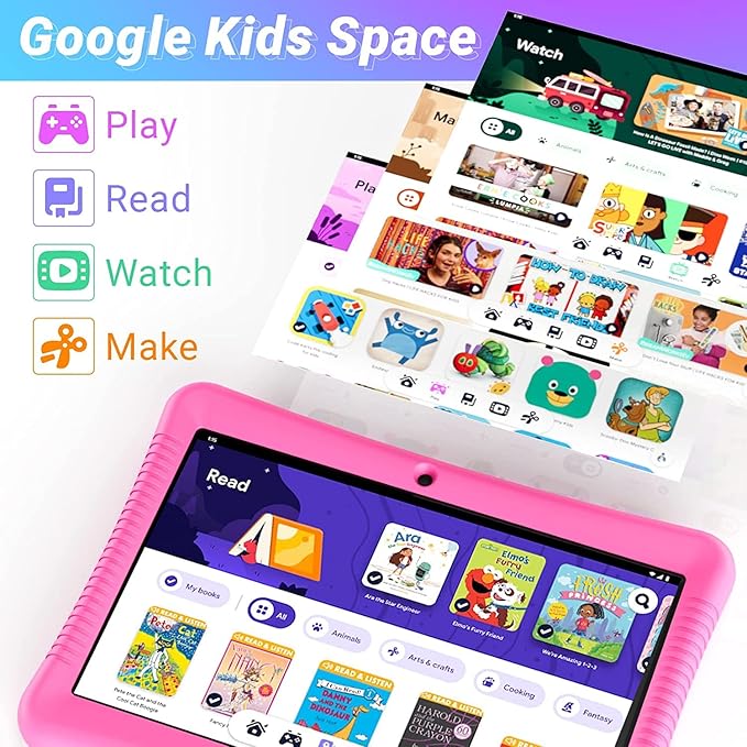 Contixo 10-Inch Kids Tablet - Ages 3-12, 80 Disney eBooks ($350 Value), 32GB Storage, Android, Parental Controls, Silicone Case w/Kickstand, STEM Learning Tablet for Older Kids - Pink