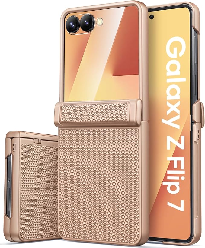 Vihibii for Samsung Galaxy Z Flip 7 Case with Outer Screen Protector & Rugged Hinge Protection & Non-Slip Texture, Shockproof Sturdy Full Body Phone Cover for Samsung Galaxy Z Flip 7 2025, Rose Gold