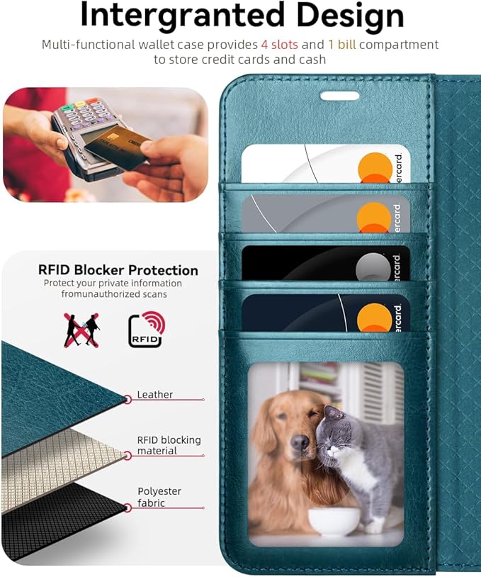 OCASE Compatible with Galaxy S25 Edge Wallet Case, PU Leather Flip Folio Case with Card Holders RFID Blocking Kickstand [Shockproof TPU Inner Shell] Protective Phone Cover 2025, Peacock Blue