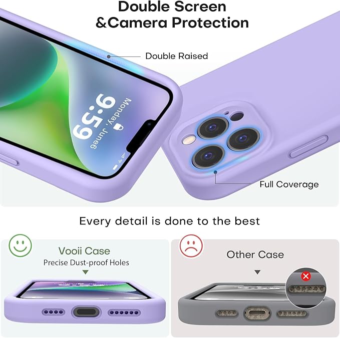 Vooii Compatible with iPhone 13 Pro Case, Liquid Silicone Upgrade [Camera Protection] [Soft Anti-Scratch Microfiber Lining] Shockproof Phone Case for iPhone 13 Pro 6.1 inch - Light Purple