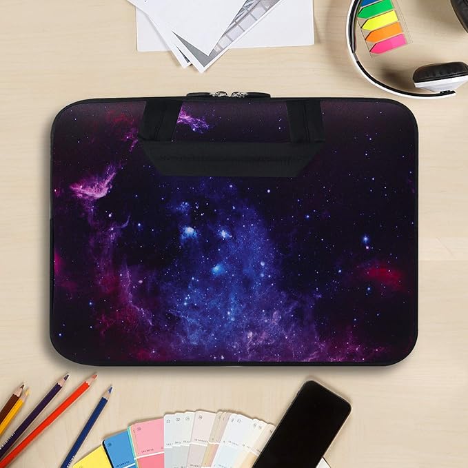 Violet Mist 11 11.6 12 Inch Laptop Sleeve Funny Galaxy Pattern Laptop Carrying Bag Case with Handle Cute Protective Neoprene Notebook Tablet Computer Travel Cover Pouch Briefcase, Purple Galaxy