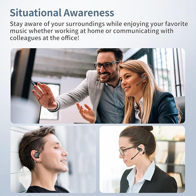 BANIGIPA Open Ear Headphones w/Detachable Boom Mic, Bluetooth 5.4 Headset w/Noise Canceling Microphone, True Wireless Earbuds w/Charging Case for Working, Lightweight & Mute, Multipoint Connection