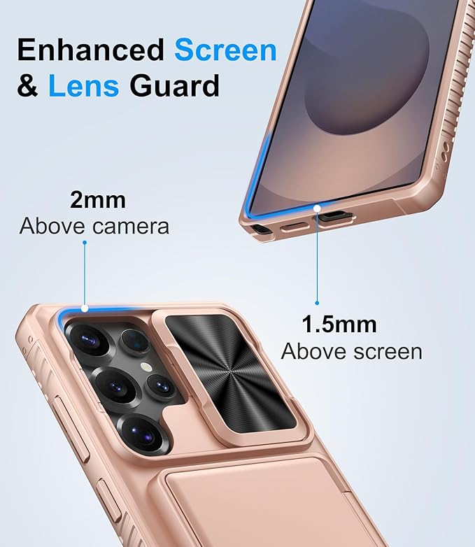 for Samsung Galaxy S25 Ultra Phone Case Wallet, Card Holder (4-5 Cards), RFID Block, Slide Camera Cover & Military Shockproof, Heavy Duty Men Women Cases for Samsung Galaxy S25 Ultra, Rose Gold