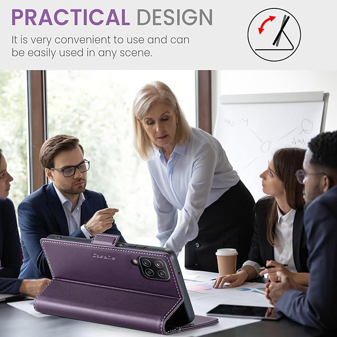 for Samsung Galaxy A12 5G Case, Premium PU Leather Wallet Case Flip Cover with [RFID Blocking][Card Holder][Stand Function] Shockproof Protective for Samsung Galaxy A12, Purple