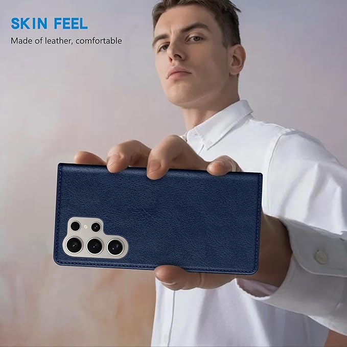 ZZXX for Samsung Galaxy S25 Ultra Wallet Case with [RFID Blocking] Card Slot Stand Strong Magnetic Leather Flip Fold Protective Phone Case for Samsung Galaxy S25 Ultra Case Wallet(Blue-6.8 inch)