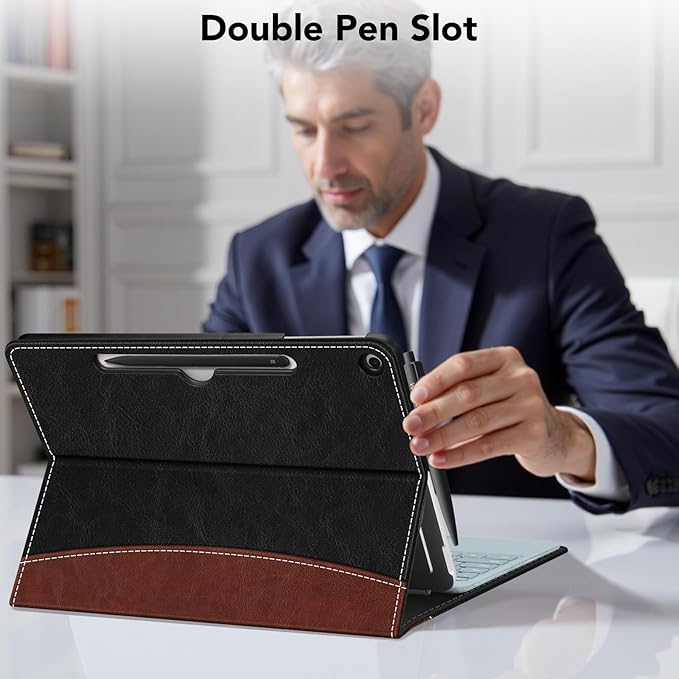 Fintie Case for Microsoft Surface Pro 12 Inch 1st Edition (2025), Multiple Angle Viewing Portfolio Business Cover with Pocket & Stylus Holder, Compatible with Type Cover Keyboard (Black/Brown)