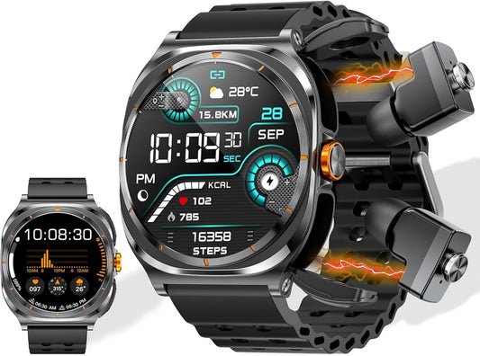 ZJX Smart Watch with Earbuds(Answer&Make Calls) 1.53" HD Screen Smartwatch for Men, Sports Watches 100+ Sports Modes (Cycling/Fitness/Hiking), Rugged Military Bluetooth Call Fitness Tracker