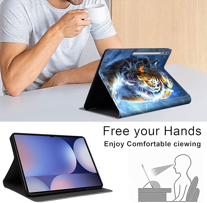Case for Samsung Galaxy Tab S10 Ultra/Galaxy Tab S9/S8 Ultra 14.6-Inch, Slim PU Leather Stand Cover with Auto Wake/Sleep, Multi-Angle Viewing & Shockproof, Fierce Tiger