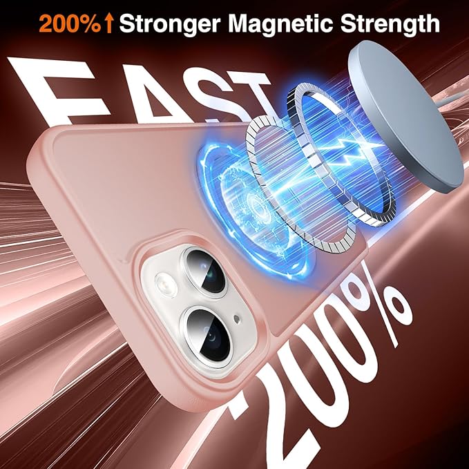 360° O-Ring MagStander for iPhone 13 Case, iPhone 14 Case with Magnetic Stand Ring Holder [Compatible with MagSafe][15FT Military Shockproof] Kickstand iPhone 13/14 Phone Cover Matte Pink