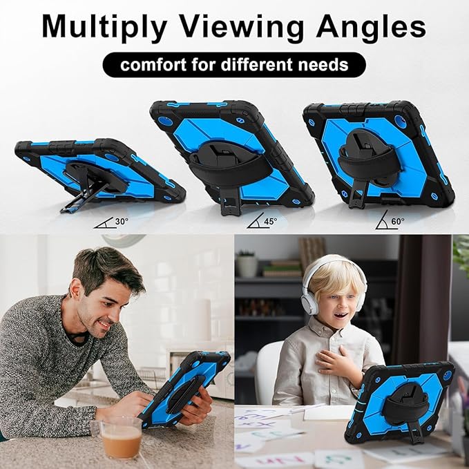Case for Samsung Galaxy Tab A9+ 11 Inch 2023 (X210/X216/X218), Heavy Duty Shockproof Rugged 360 Rotating Hand Strap Protective Case for Galaxy Tab A9 Plus Tablet, Black+Blue