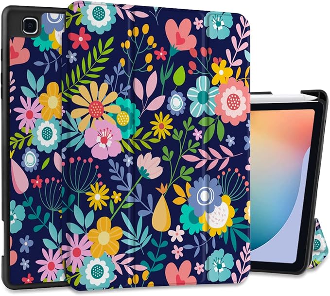 DONGKE Case for Samsung Galaxy Tab S6 Lite 10.4 Inch 2024/2022/2020, Trifold Stand + S Pen Holder + Auto Wake/Sleep + Soft TPU Protective Stand Back Cover, Florals
