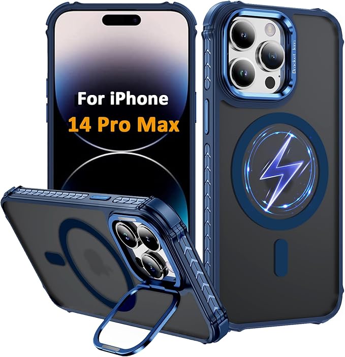 Magnetic for iPhone 14 Pro Max Case Blue with MagSafe Wireless Charging Heavy Duty Military-Grade Shockproof Protection Adjustable Kickstand Slim Matte Anti-Fingerprint Cover Men Women