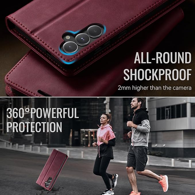 Wallet Case for Samsung Galaxy S23 FE Leather Wallet Flip Cover with Card Holder, Kickstand, Magnetic Closure, RFID Blocking TPU Shockproof Phone Case Compatible with Galaxy S23FE, Red