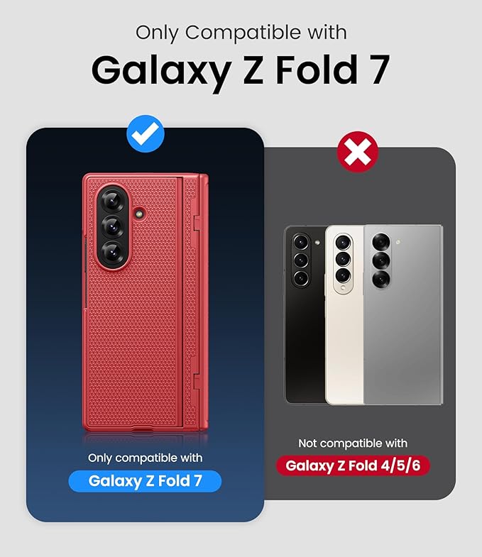 for Samsung Galaxy Z Fold 7 Case with Stand, Front Screen Protector, Hinge Protection, Slim & Rugged, Full Body Hard Cover, Drop Protective Phone Case for Samsung Z Fold 7 5g 2025, Vermilion Red