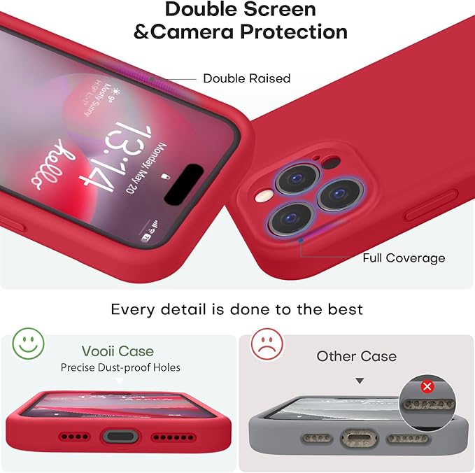 Vooii Compatible with iPhone 16 Pro Max Case, Liquid Silicone Upgrade [Camera Protection] [Soft Anti-Scratch Microfiber Lining] Shockproof Phone Case for iPhone 16 Pro Max 6.9 inch - Red