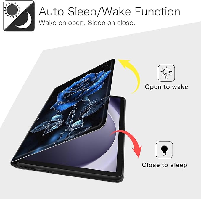 Case for Samsung Galaxy Tab A9+/A9 Plus 11” 2023 Model (SM-X210/X216/X218), Slim PU Leather Stand Cover with Auto Wake/Sleep, Multi-Angle Viewing & Shockproof, Blue Rose