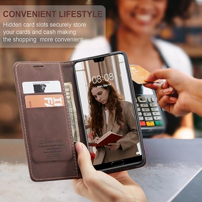 for Huawei P20 Pro Case, Flip Wallet Leather Case with Card Holder Magnetic Closure Shockproof Kickstand Protective Phone Cases Cover for Huawei P20 Pro,Coffee