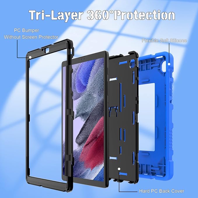Rantice Samsung Galaxy Tab A7 Lite Case 2021, Hybrid Case with Kickstand, Shock Absorbing Bumps, Anti-Slip Grid Pattern, Blue+Black