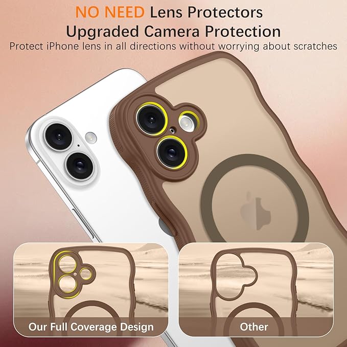 BENTOBEN for iPhone 16 Case Cute, Curly Wave iPhone16 Phone Case [Compatible with MagSafe], [Full Camera Protection] Slim Shockproof Translucent Matte 16 Magnetic Cover for Women Boys, Desert Titanium