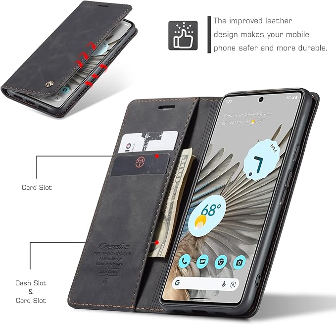 for Google Pixel 7 Pro Case, Flip Wallet Leather Case with Card Holder Magnetic Closure Shockproof Kickstand Protective Phone Cases Cover for Google Pixel 7 Pro,Black