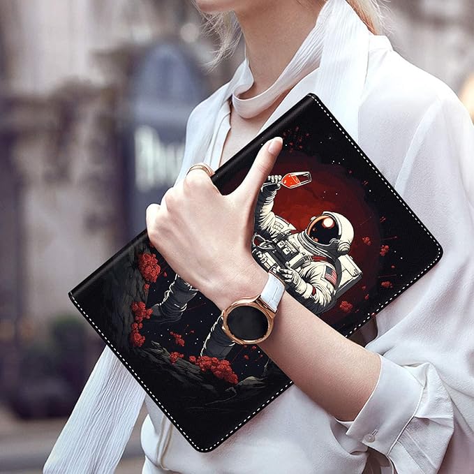 Case for Galaxy Tab A9 Plus ， Auto Sleep/Wake Multi-Angle Viewing Slim Folio Stand Cover for Samsung Galaxy Tab A9+/A9 Plus 11 Inch 2023 (SM-X210/X216/X218), Astronaut Drinking Red Wine