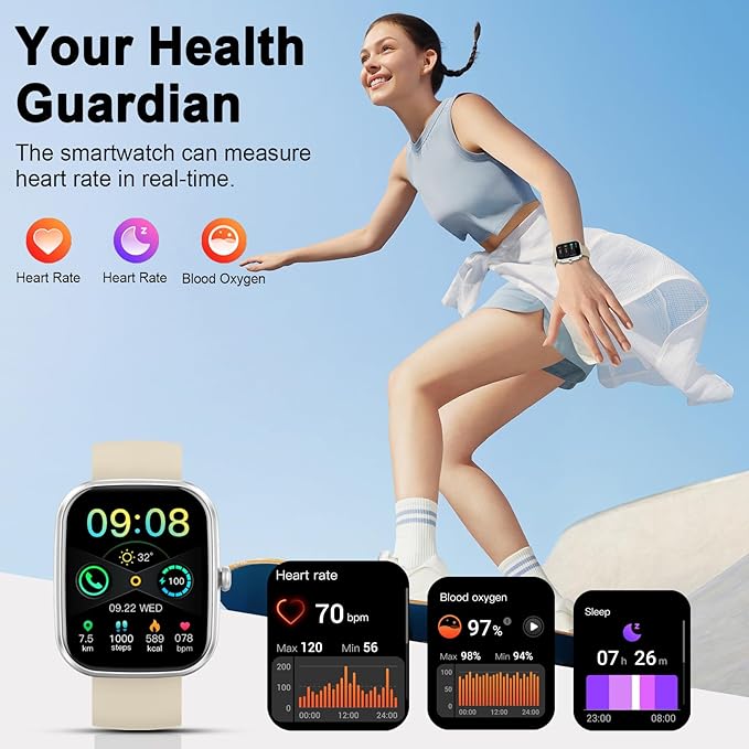 Smart Watch(Answer/Make Call), 1.91" Smartwatch for Men Women, 2025 New Fitness Watch with 110+ Sport Modes, Fitness Activity Tracke with Pedometer/Sleep Monitor/Heart Rate/IP68 Waterproof, Beige