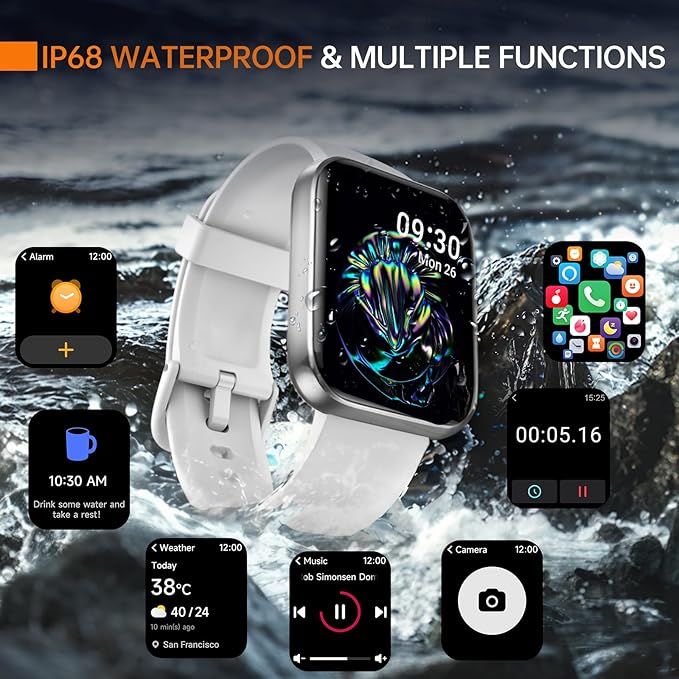 aeac Smart Watch for Women/Men, Fitness Watch, Alexa Built-in & Stable Bluetooth Call, with Heart Rate/SpO2/Sleep Monitor, 100 Sports, IP68 Waterproof Smartwatches for iOS Android