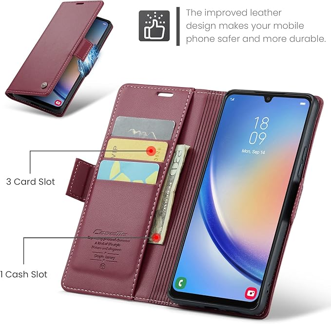for Samsung Galaxy A34 5G Case, Premium PU Leather Wallet Case Flip Cover with [RFID Blocking][Card Holder][Stand Function] Shockproof Protective for Samsung Galaxy A34 5G, Red