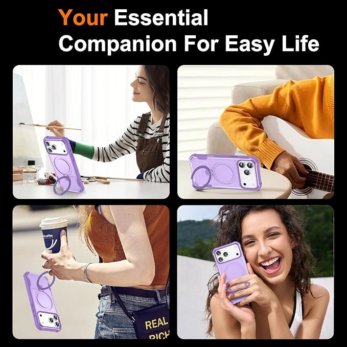 Compatible with iPhone 17 Pro Case with Invisible Magnetic Ring Stand [Compatible with Magnetic] [Military Drop Protection] Shockproof Slim Hard Back Soft Edge Case 6.3 Inch, Purple
