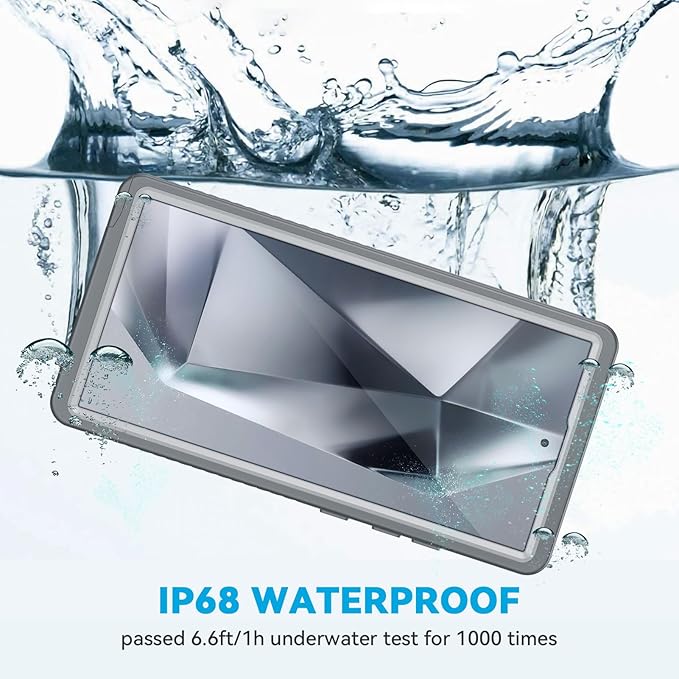Lanhiem for Samsung Galaxy S24 Ultra Case, IP68 Waterproof Dustproof, Built-in Screen Protector, Rugged Full Body Shockproof Protective Cover for Galaxy S24 Ultra 5G 6.8 Inch, Titanium Gray/Clear