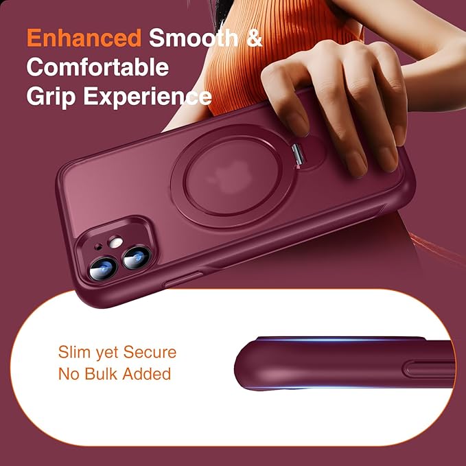 360° O-Ring MagStander for iPhone 11 Case with Magnetic Kickstand Ring Holder [Compatible with MagSafe][360°Rotate Stand Ring][Military Shockproof] Magnet iPhone 11 Phone Cover Burgundy