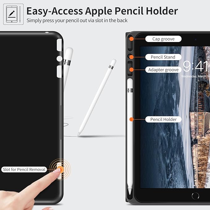 H HOLIMET Case for iPad 9th Generation 10.2 Inch 2021 iPad 8th 7th Generation 2020/2019 with Pencil Holder Vegan Leather Auto Sleep/Wake Smart Shockproof Protective Cover