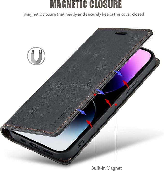 japezop Compatible with iPhone 14 Pro Max Wallet Case with [RFID Blocking] Card Holder Kickstand Magnetic,Leather Flip Case Wallet for iPhone 14 Pro Max 5G 6.7 Inch (Black)