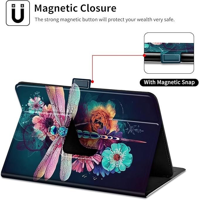 for Lenovo Tab M9 Case,9 inch Tablet Cover, Magnetic Closure Travel Portable Protective Case with 360 Degree Rotating Stand for Lenovo Tab M9 TB-310FU 2023-Beautiful Dragonfly