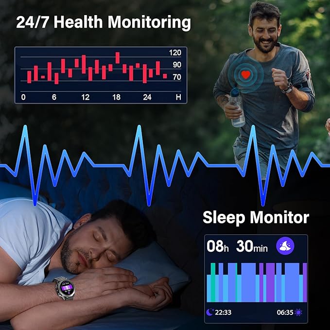 Military Smart Watches for Men(Answer/Make Calls), 1.39"HD Fitness Watch, 24/7 Heart Rate Sleep Monitor, Smart Watch for Men 110+ Sport Modes, 30Day, IP68 Waterproof Smartwatch for Android iOS, Black