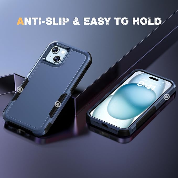 Diaclara Designed for iPhone 15Plus Case, [with Privacy Screen Protector] [Anti Spy] [Military Grade Drop Protection] Heavy Duty Full-Body Shockproof Phone Case, Dark Blue