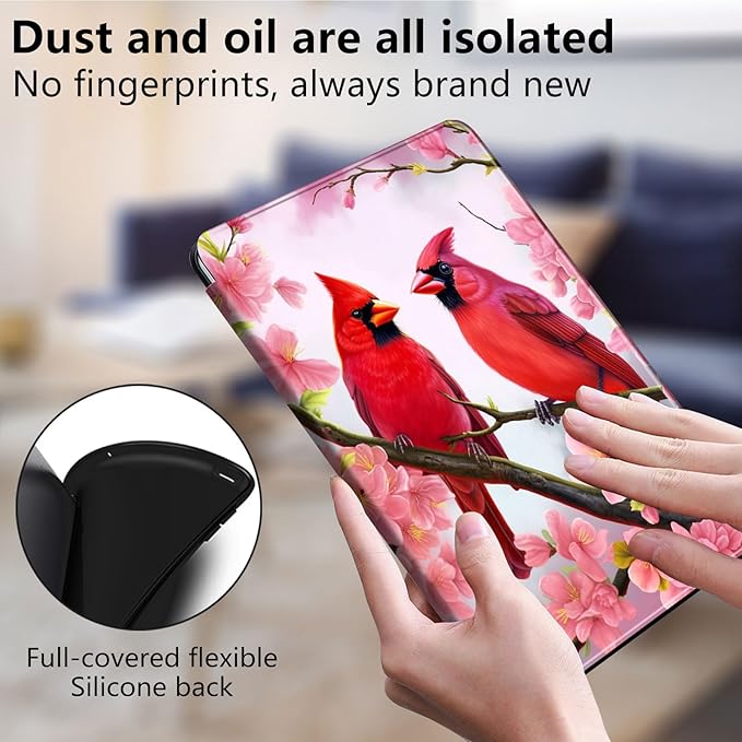 Case for Lenovo Tab P11 Plus Case 2021 (TB-J616F / J616X), 360 Degree Rotating Folding Stand,with Auto Sleep/Wake Case for Lenovo Tab P11 11” 2020 (TB-J606F TB-J606X),Red Birds Pink Flowers