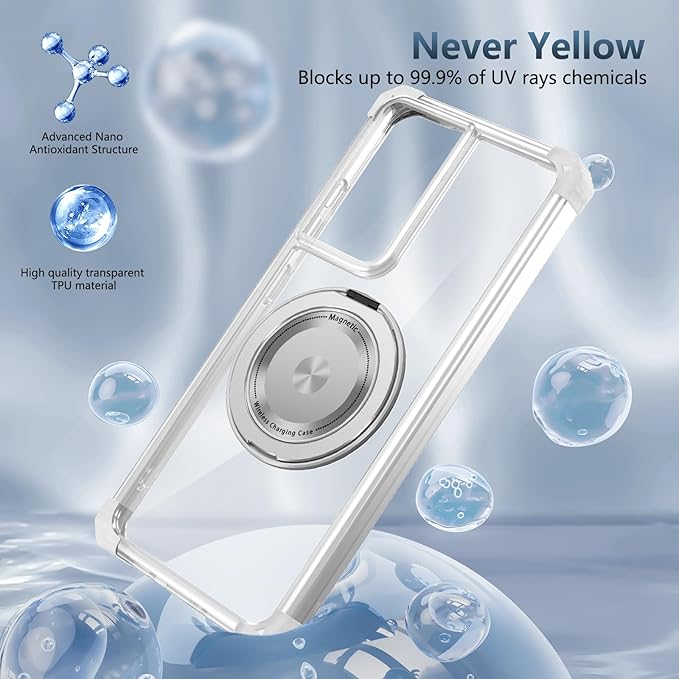 for Samsung Galaxy S21 Ultra Case Compatible Wireless Charging Magnetic,with Screen Protector,for S21Ultra Phone Case with 360°Stand Ring Military Grade Shockproof Heavy Duty Protection Clear