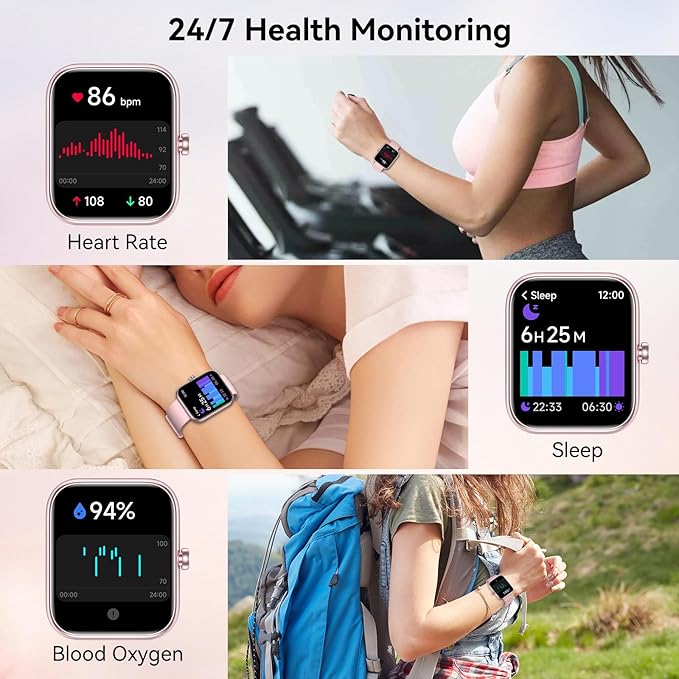 Smart Watch with Alexa Built-in, 1.83" HD Touchscreen & Fitness Tracker with Message Call Function, 24/7 Heart Rate/Sleep Monitor, 120+ Sport Modes, IP68 Waterproof, for Android iPhone (Pink)