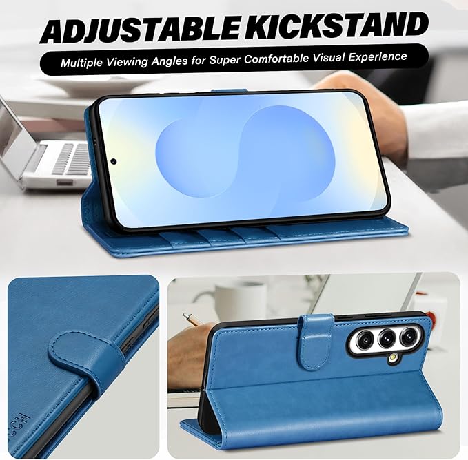 TUCCH Compatible with Galaxy S25 FE Case Wallet with RFID Blocking 4 Card Slots, Stand Magnetic PU Leather Protective [TPU Shockproof Interior Shell] Flip Cover (6.7") 2025 5G, Light Blue