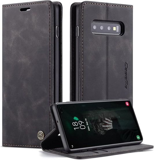 for Samsung Galaxy S10 Plus Case, Flip Wallet Leather Case with Card Holder Magnetic Closure Shockproof Kickstand Protective Phone Cases Cover for Samsung S10 Plus,Black