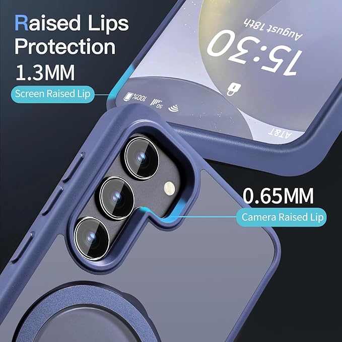 Magnetic for Samsung Galaxy S24 Case,with Built-in Kickstand,[Compatible with Magsafe][Military Grade Shockproof][DropProof][Slim&Tough] Translucent Matte Feeling Case, Blue