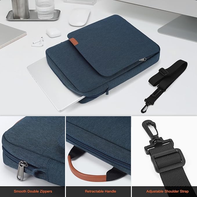 11 inch Tablet Sleeve for iPad A16 2025, iPad Air 11 inch M3 M2/ Pro 11 M4, Galaxy Tab A9+/S9/S8/Plus 11, Travel Carrying Shoulder Bag, Navy Blue