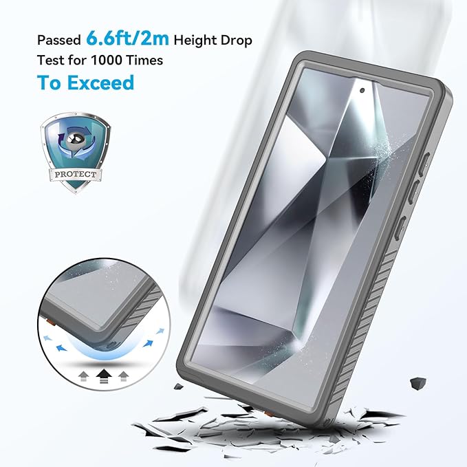 Lanhiem for Samsung Galaxy S24 Ultra Case, IP68 Waterproof Dustproof, Built-in Screen Protector, Rugged Full Body Shockproof Protective Cover for Galaxy S24 Ultra 5G 6.8 Inch, Titanium Gray/Clear
