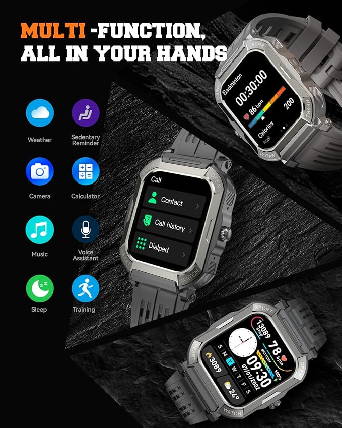 Military Smart Watches for Men (Answer/Make Calls),1.91'' Fitness Smart Watch for Android and iPhone,IP68 Waterproof Fitness Tracker with Step Counter/Sleep Monitor/110+ Sport Modes,Smartwatch for Men