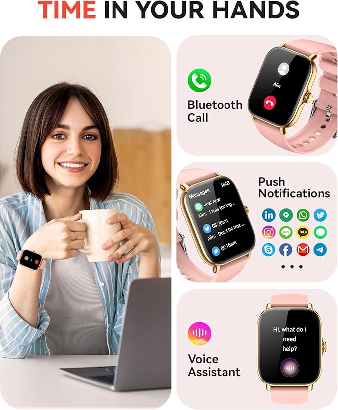 Smart Watch for Women Men, Bluetooth Call, 1.91'' HD Full Touchscreen Fitness Step Tracker Watch for Android iPhone Compatible, IP68 Waterproof Smartwatch With Sleep Monitor/Activity Tracker/Pedometer