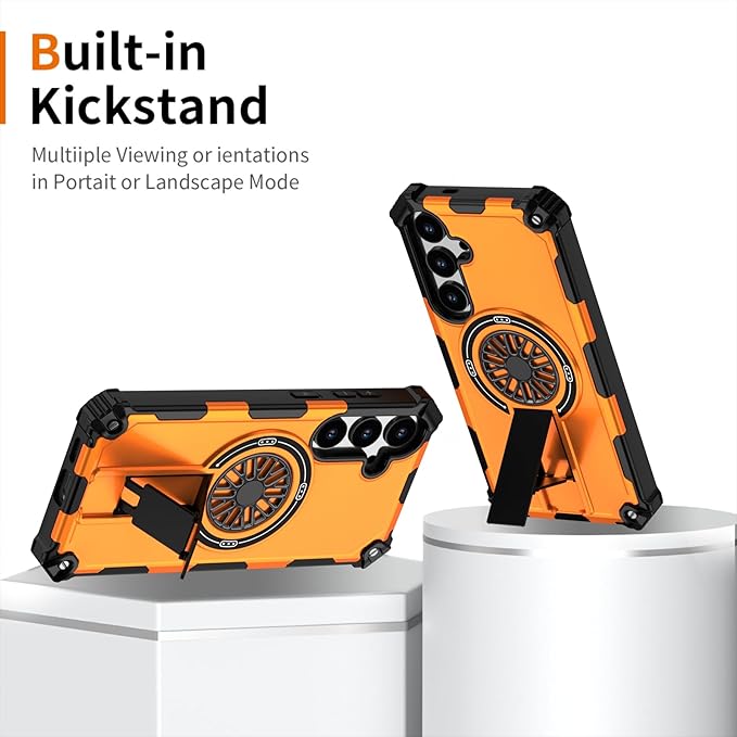 Magnetic Case for Galaxy S24 Plus/S25 Plus, Built-in Stand [Compatible with Mag-Safe] Shockproof Protective Cover Case for Samsung Galaxy S24 Plus/S25 Plus Orange