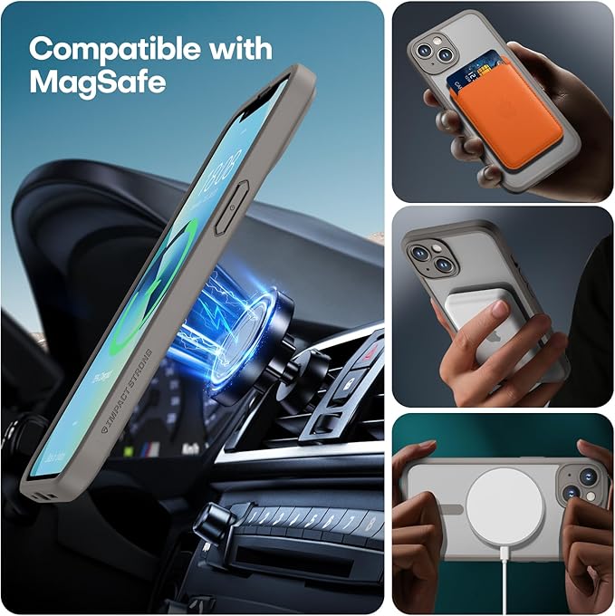 ImpactStrong Magnetic Guard Designed for iPhone 13 Case [Camera Protection] [Military Grade Drop Tested] [Compatible with MagSafe] Slim Translucent Matte Phone Case (6.1") - Gray