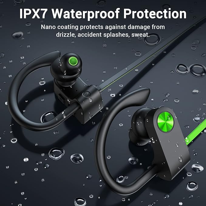 Bluetooth Headphones, Bluetooth 5.3 IPX7 Waterproof Wireless Sports Earbuds for Workout Gym, 16 Hrs Playtime Running Headphones with Noise Cancelling Mic, HiFi Bass Stereo in-Ear Earphones